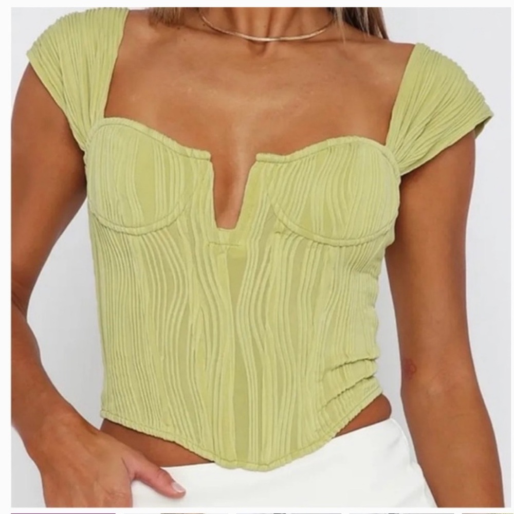 White Fox Boutique Cropped Textured Bustier Top. Size S. Green.